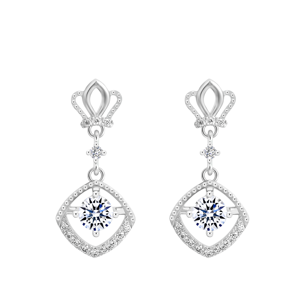 Hoa tai kim cương 8 Hearts & Arrows vàng 14K Amority H&A 2C
