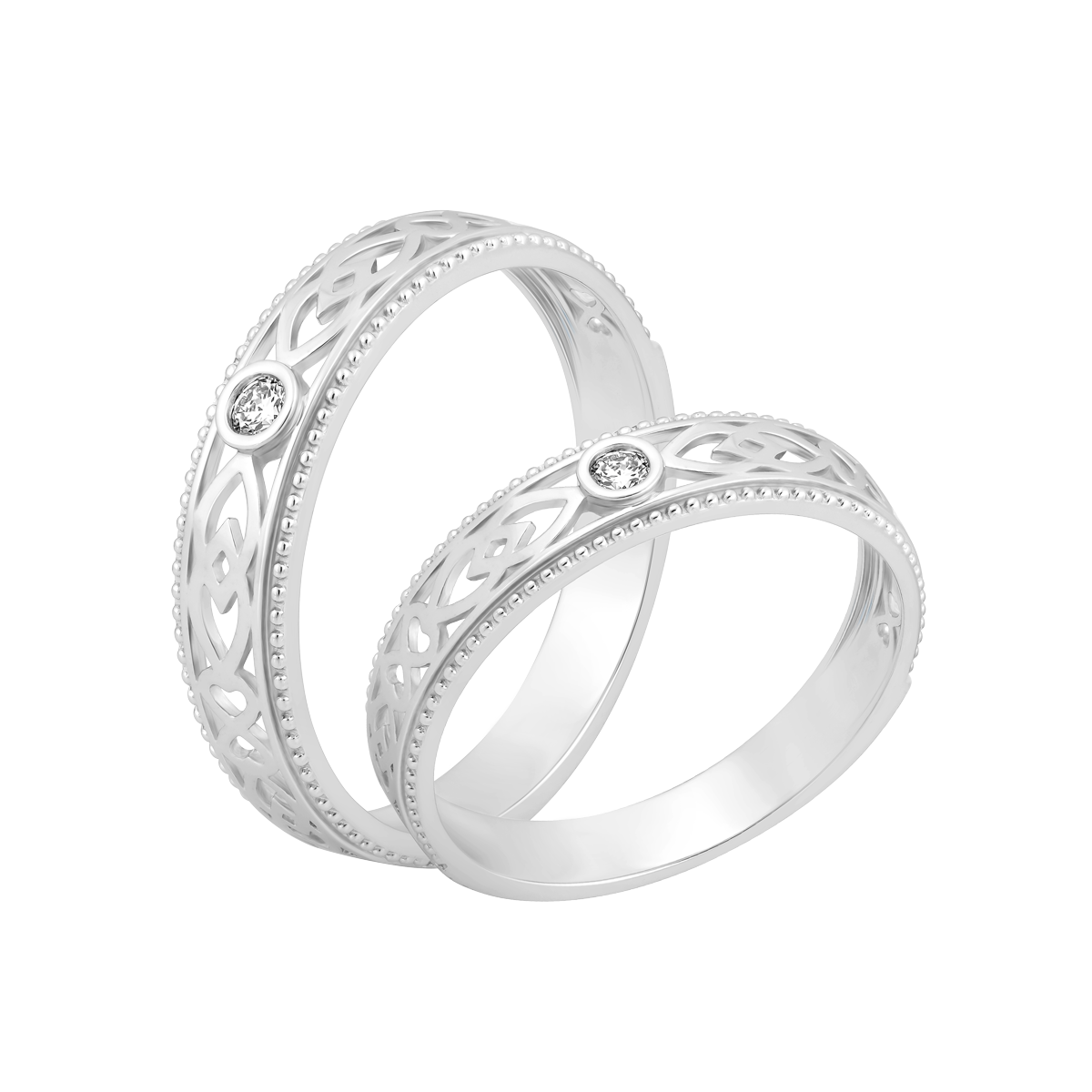 Nhẫn cưới nữ kim cương viên vàng 14K Doubling F