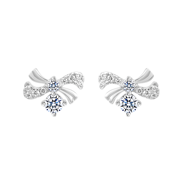 Hoa tai kim cương viên vàng 14K Heartbow
