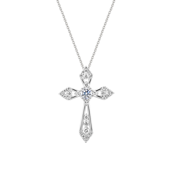 Mặt kim cương vàng 14K Flaring Cross 5P