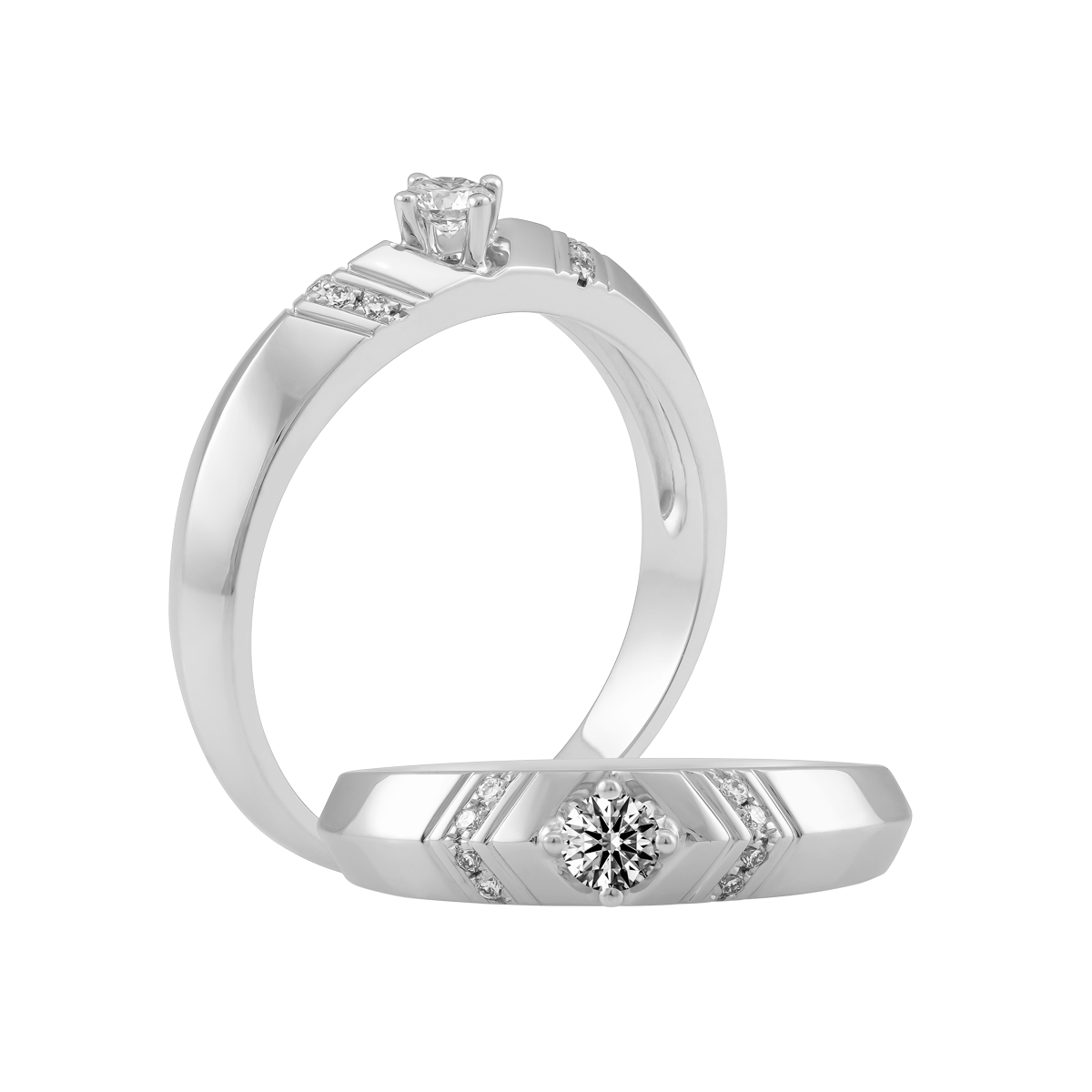 Nhẫn cưới nam kim cương vàng 14K Macerio 10p M