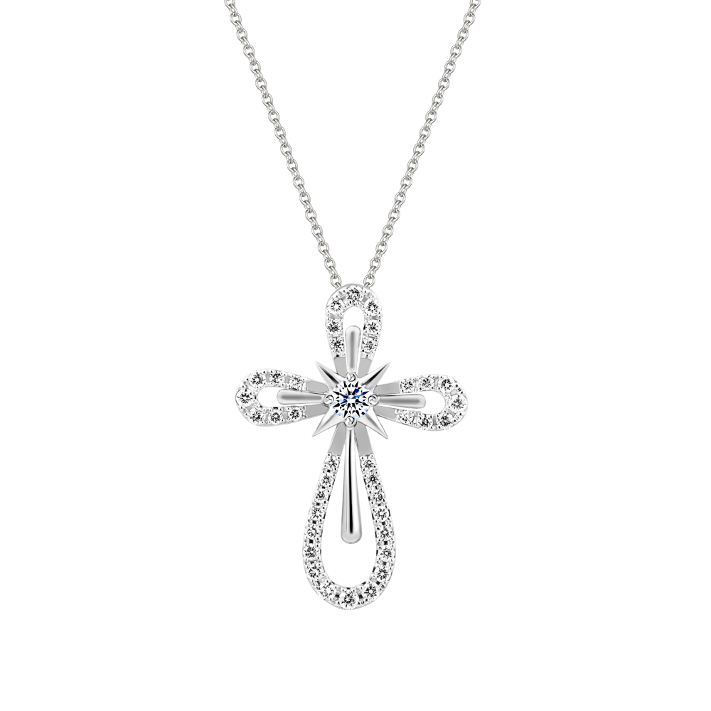Mặt đính đá CZ vàng 14K Shining Cross 5p