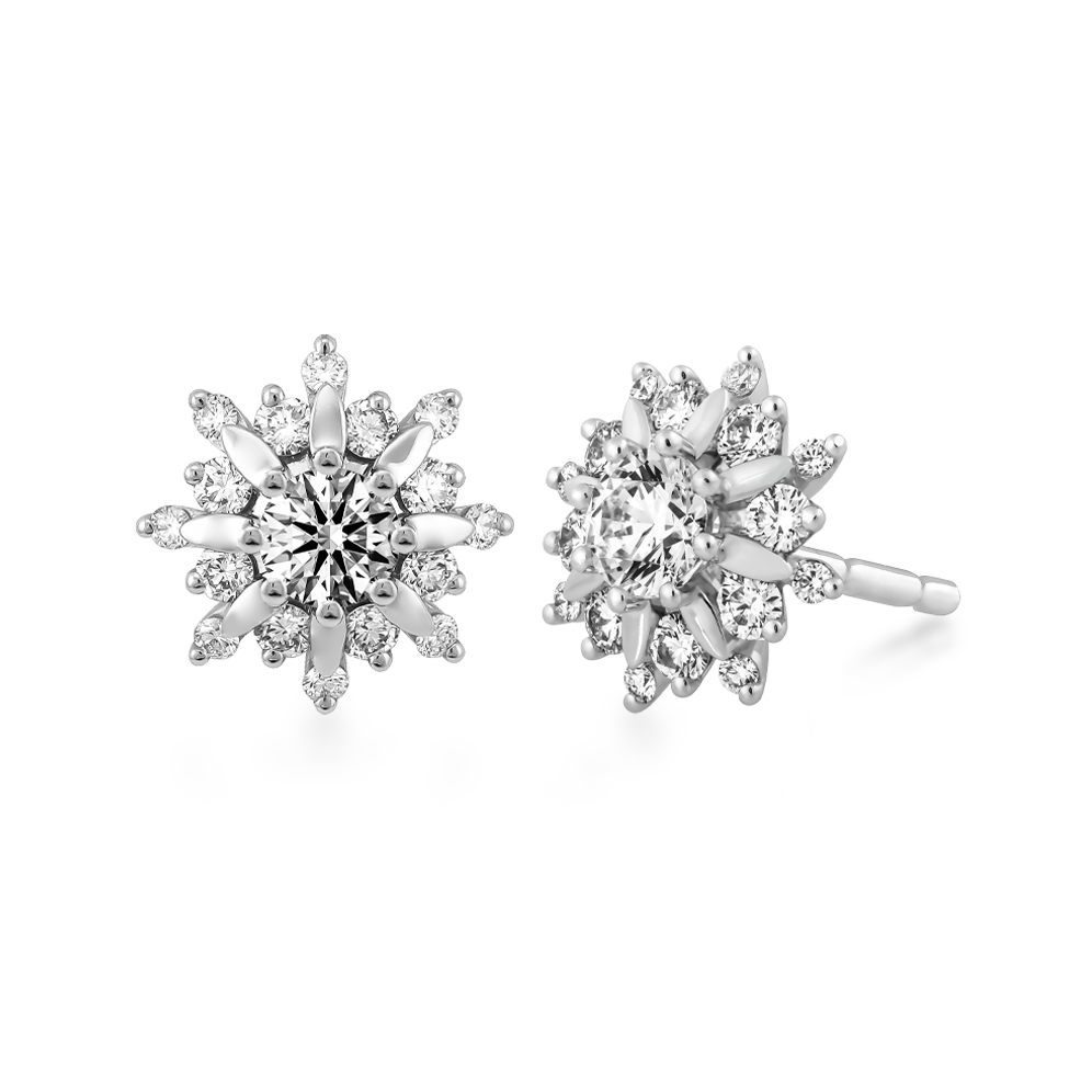 Hoa tai kim cương viên vàng 14K Glossy S GIA 2C