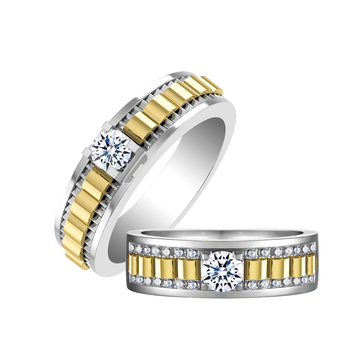 Nhẫn cưới nữ kim cương tấm vàng 14K Yakin 3C F