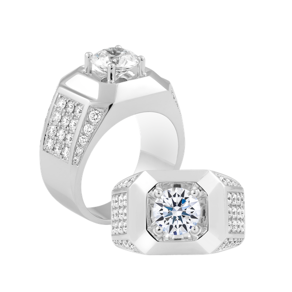 Nhẫn nam kim cương tấm vàng 14K Volvie 1CT W