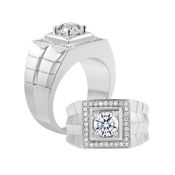 Nhẫn nam kim cương tấm vàng 14K Huracan 2CT W