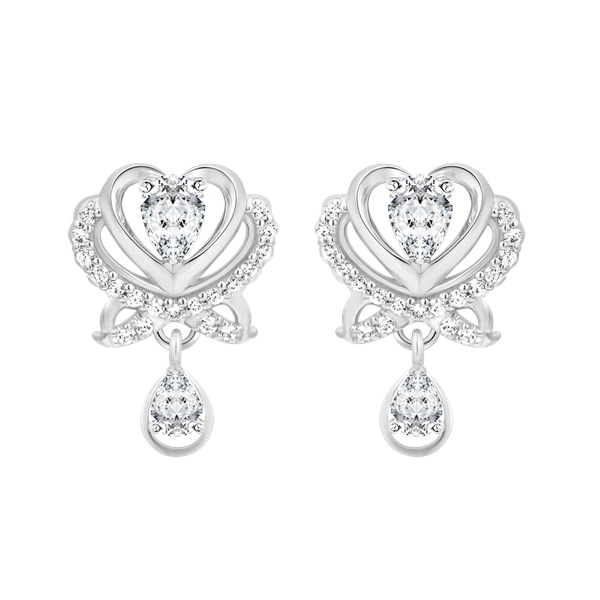 Hoa tai đính đá CZ vàng 14K Lighting heart