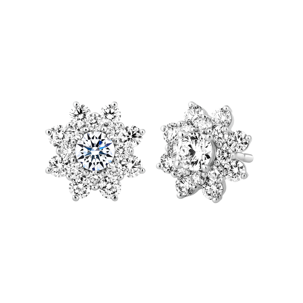 Hoa tai kim cương viên vàng 14K Floral GIA 2C