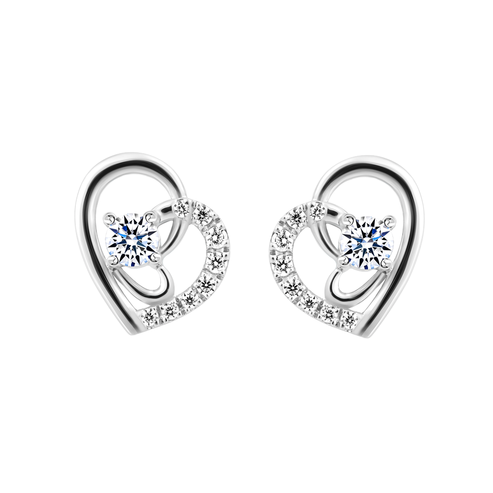 Hoa tai đính đá CZ vàng 14K Shined 1C