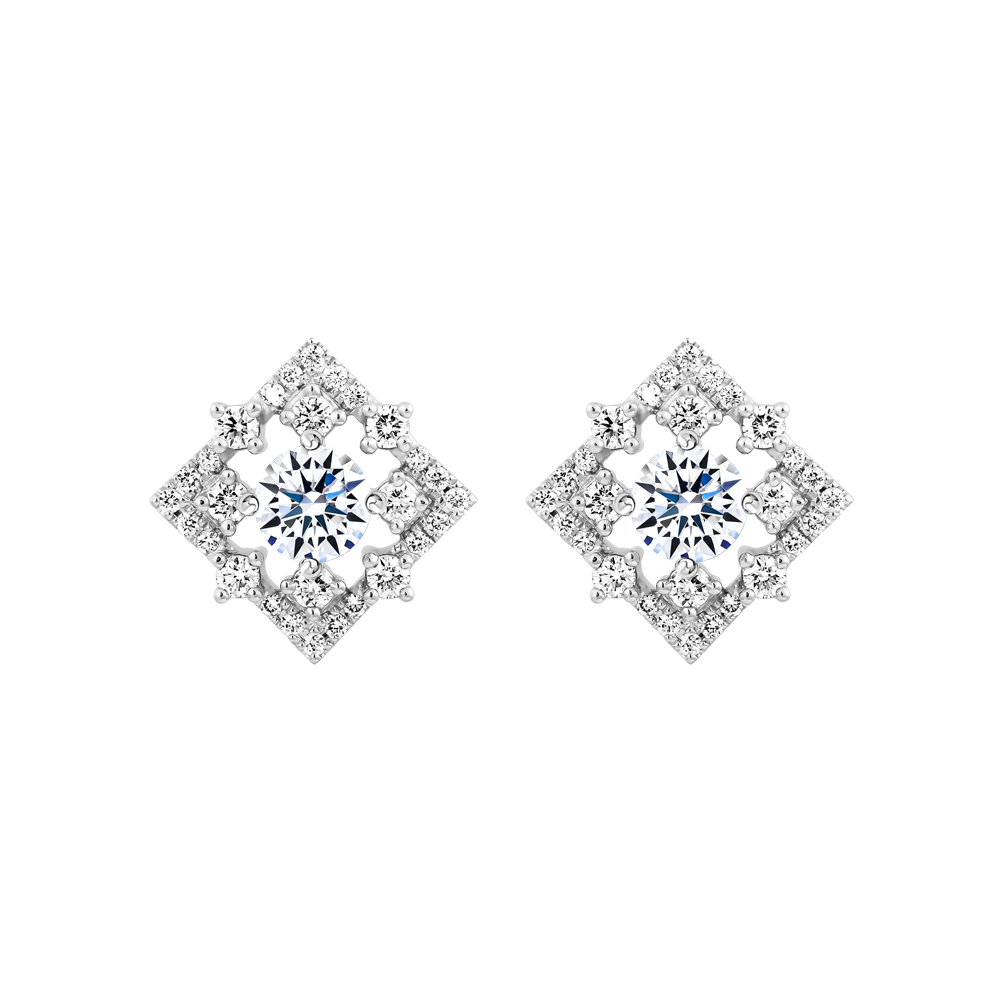 Hoa tai kim cương 8 Hearts & Arrows vàng 14K Flashy H&A 2C