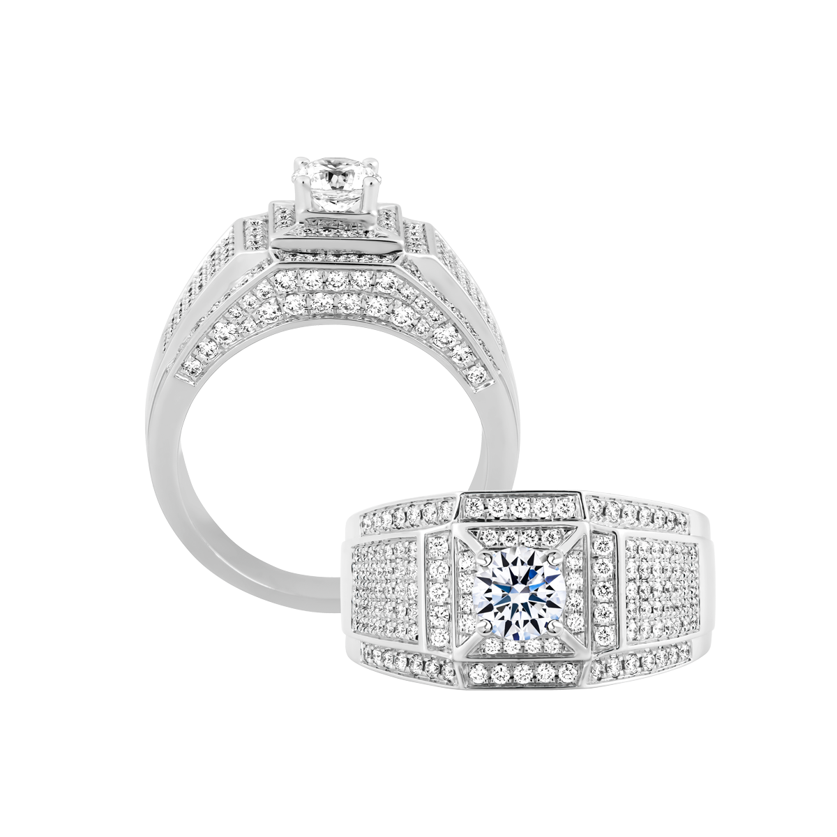 Nhẫn nam kim cương tấm vàng 14K Galvin 1CT W