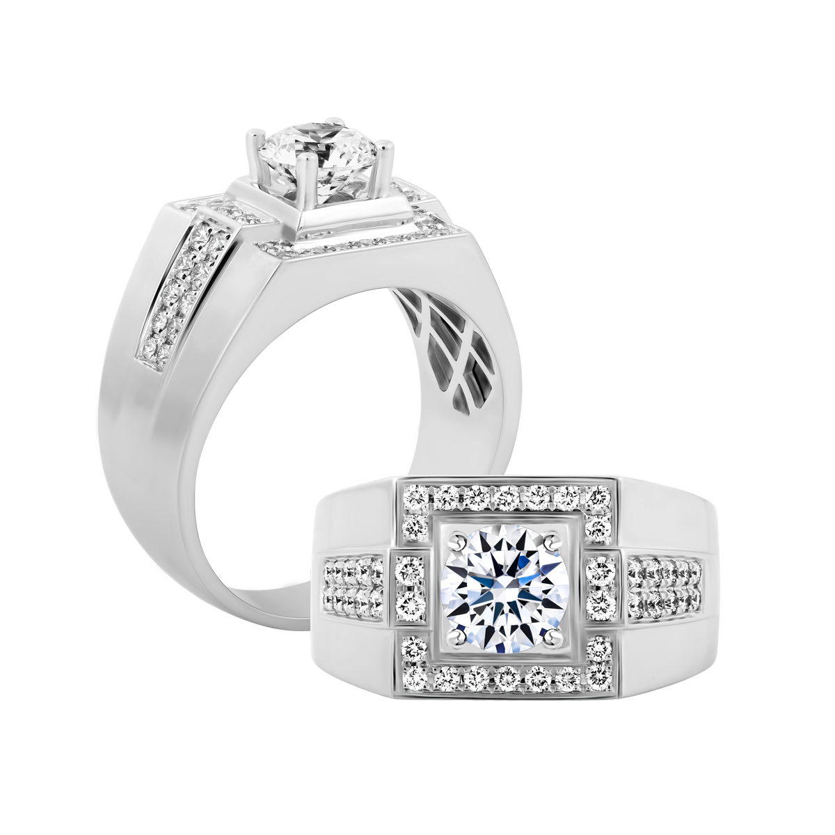 Nhẫn nam kim cương tấm vàng 14K Athlete 1CT W