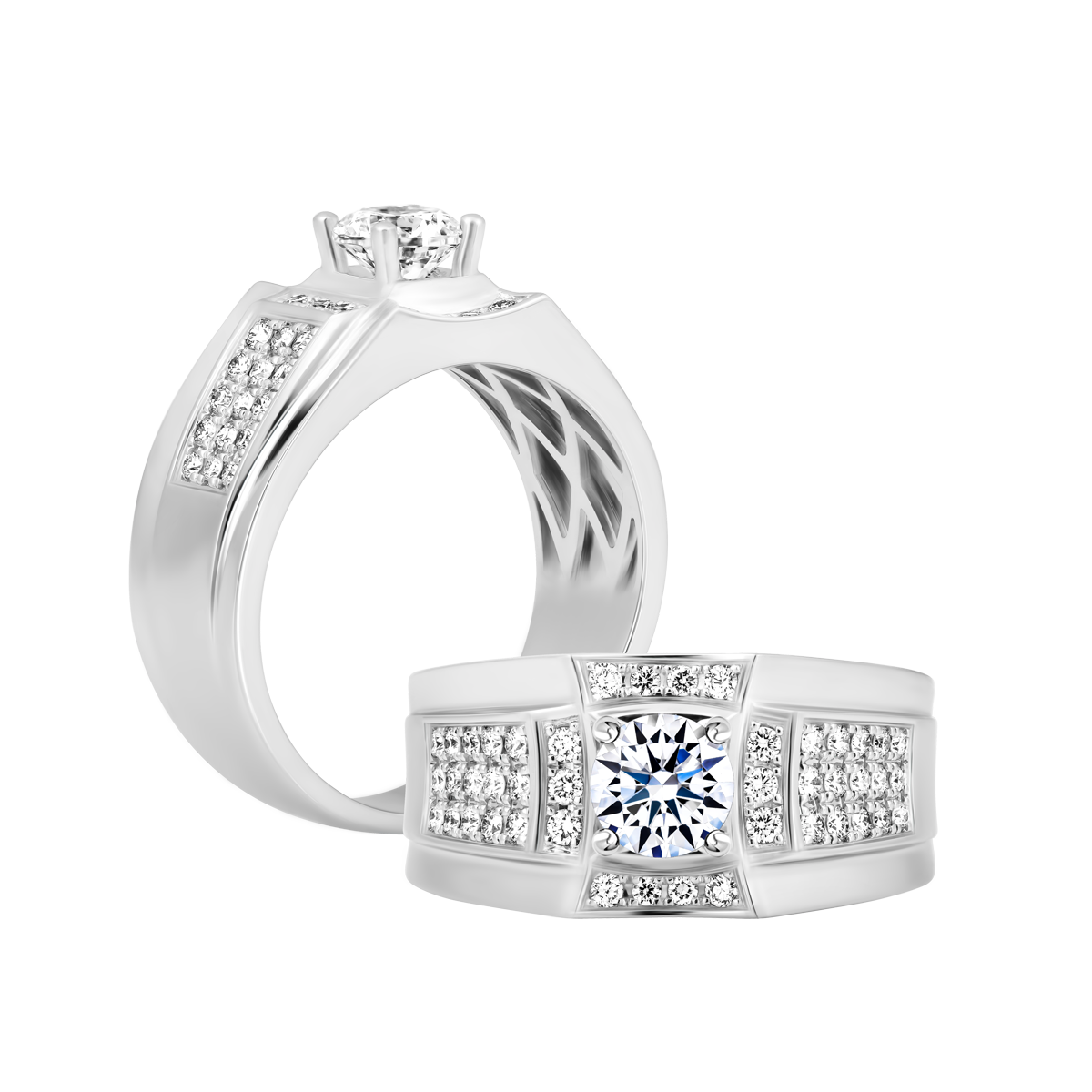 Nhẫn nam kim cương tấm vàng 14K Spyker 5C W