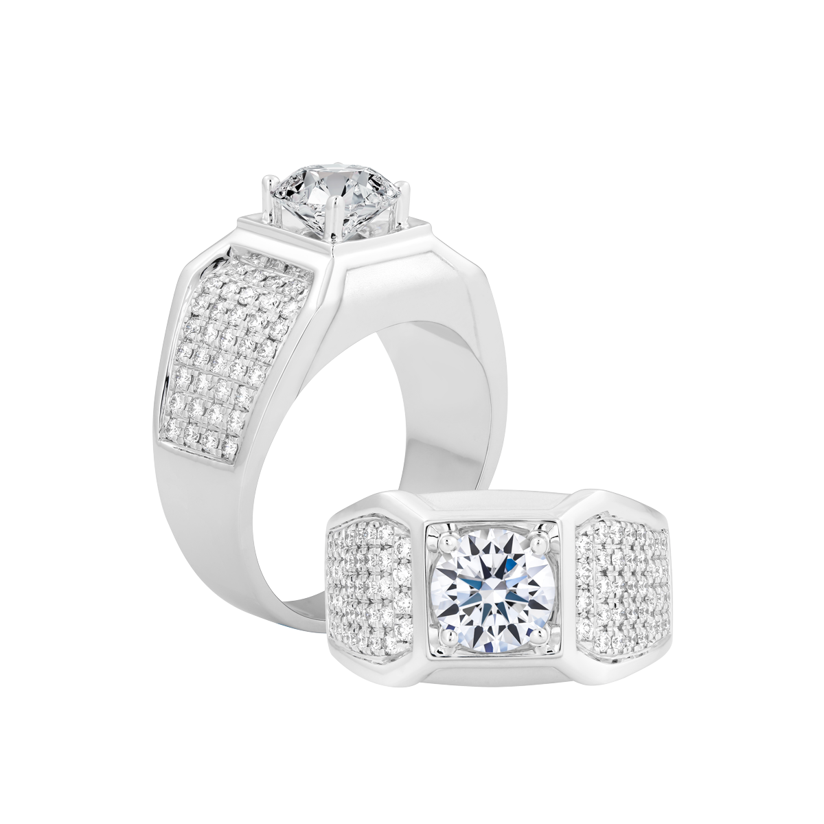 Nhẫn nam kim cương tấm vàng 14K A8 N 2CT W