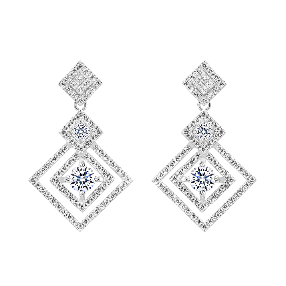 Hoa tai đính đá CZ vàng 14K Setting V2 2C