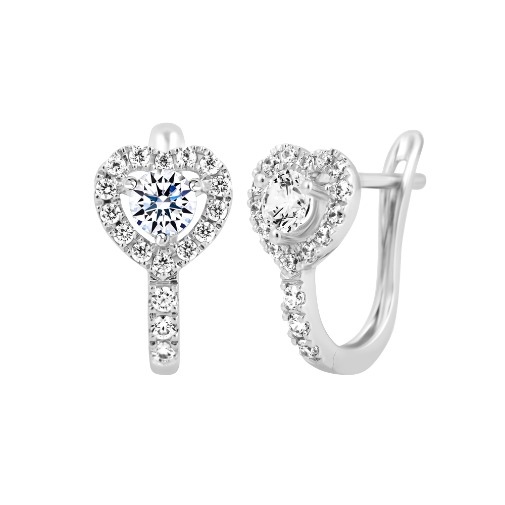 Hoa tai đính đá CZ vàng 10K Heartify 2C