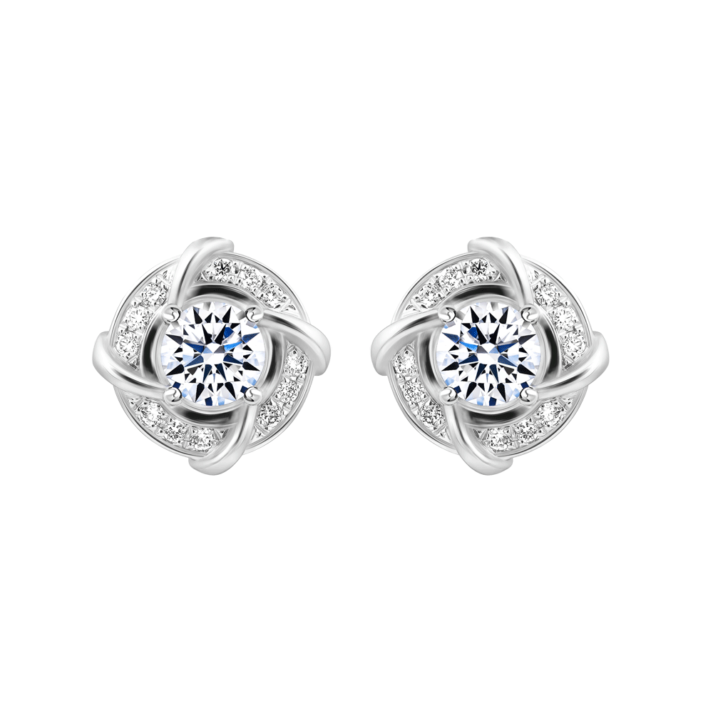 Hoa tai kim cương viên vàng 14K Hasmin V2 GIA 2C