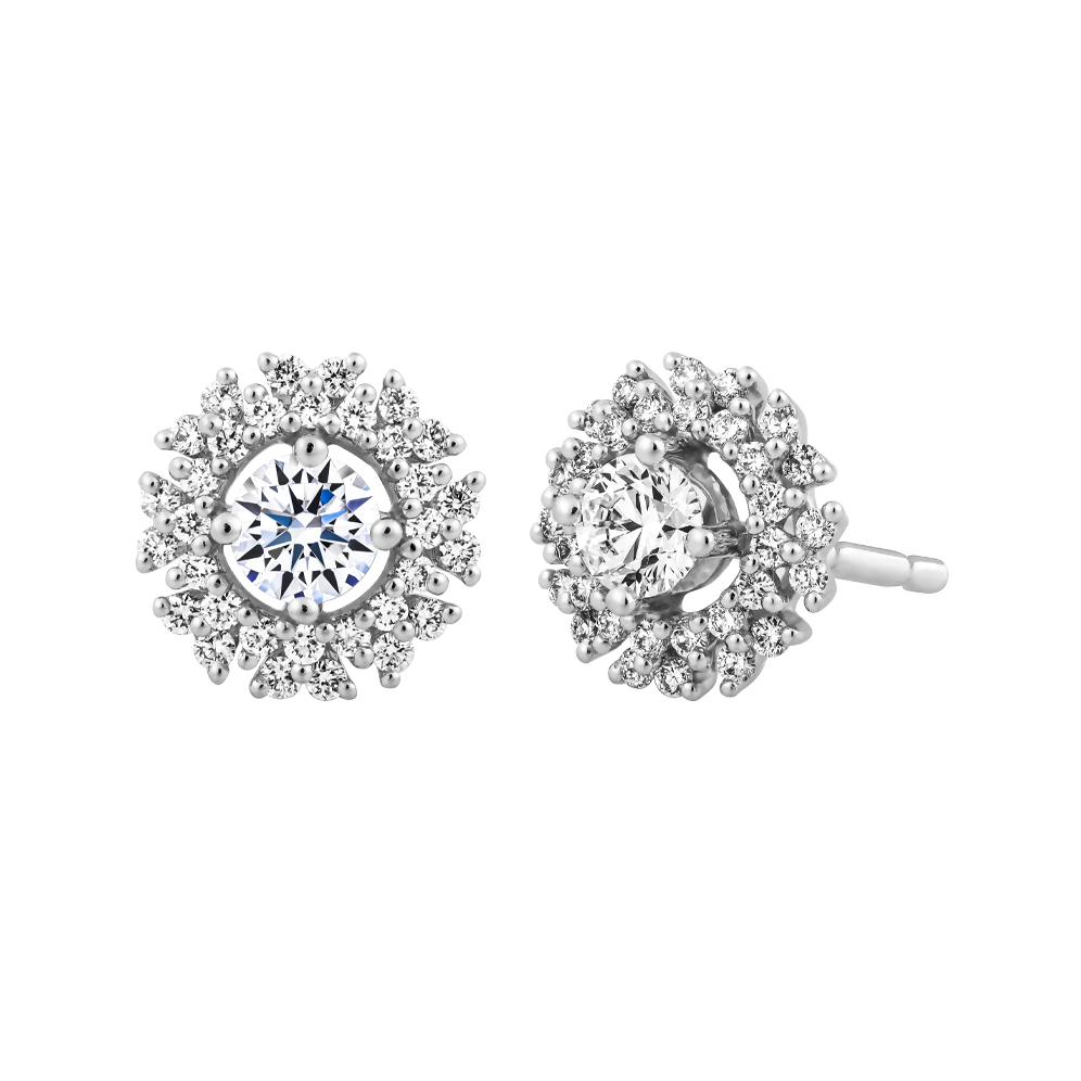Hoa tai kim cương 8 Hearts & Arrows vàng 14K Begonia N H&A 2C