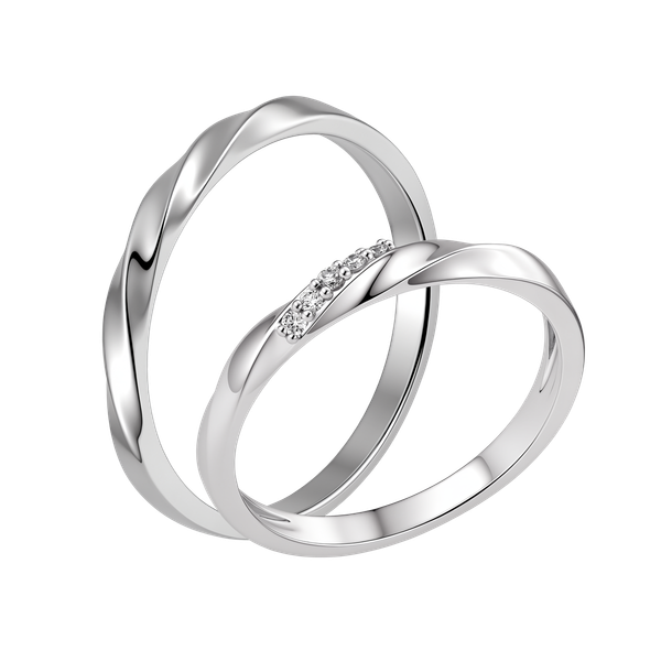 Nhẫn cưới nữ kim cương viên vàng 14K Curling F
