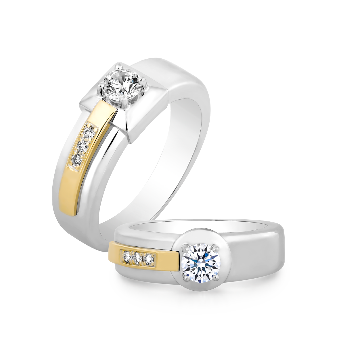 Nhẫn cưới nam kim cương tấm vàng 14K Hamlin 3C M