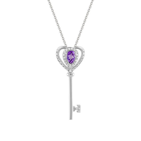 Mặt đính đá màu Amethyst vàng 10K Heart Key N S.AME