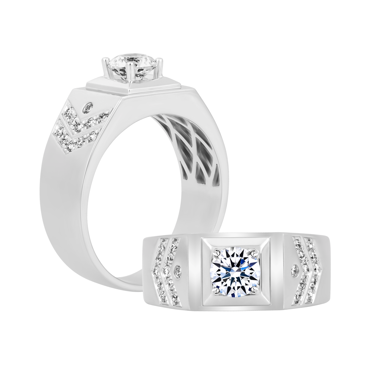 Nhẫn nam kim cương tấm vàng 14K Exelero 5C W