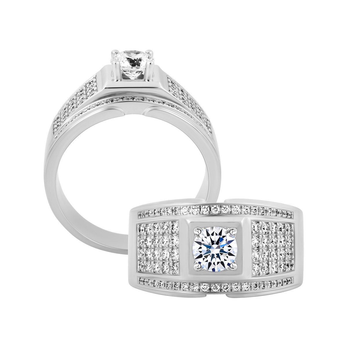 Nhẫn nam kim cương tấm vàng 14K Dynamic 5C W