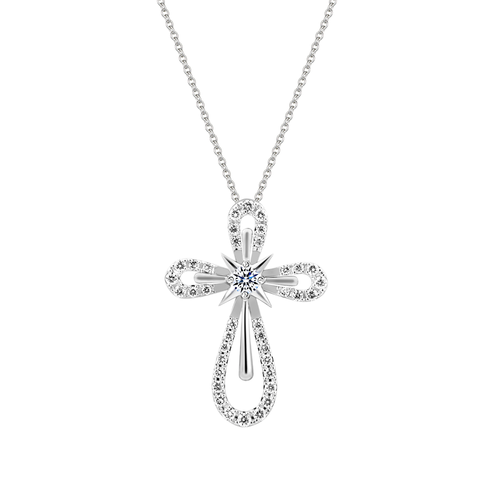 Mặt kim cương vàng 14K Shining Cross 5p