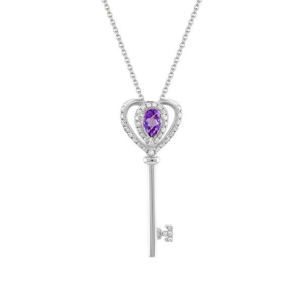 Mặt đính đá màu Amethyst vàng 10K Heart Key N S.AME