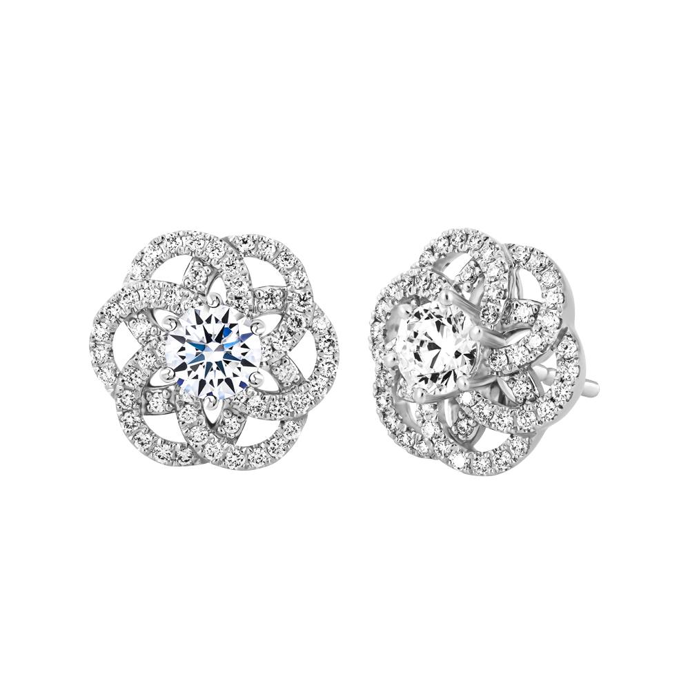 Hoa tai kim cương 8 Hearts & Arrows vàng 14K Sincere H&A 2C