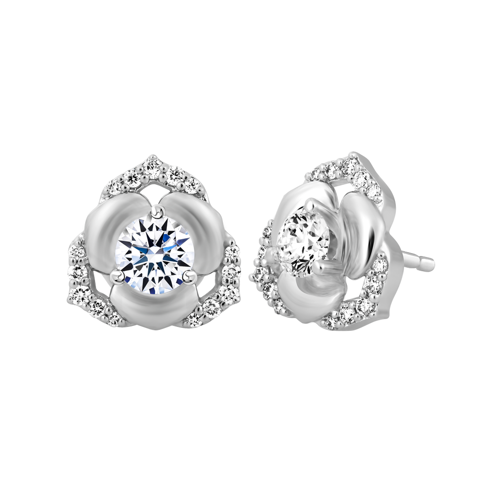 Hoa tai kim cương 8 Hearts & Arrows vàng 14K Rosace H&A 2C