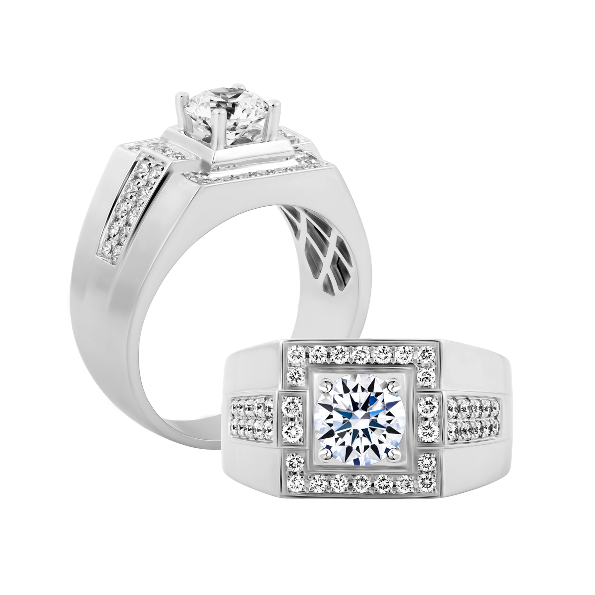 Nhẫn nam kim cương tấm vàng 14K Athlete 1CT W