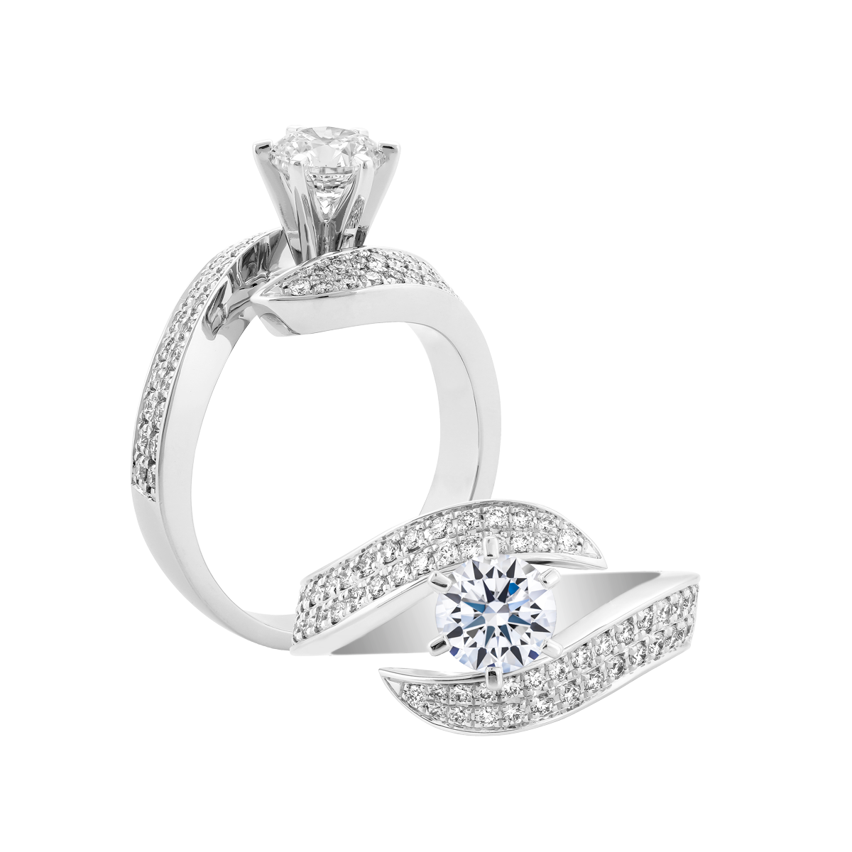Nhẫn nữ kim cương tấm vàng 14K Aumento N2 1CT
