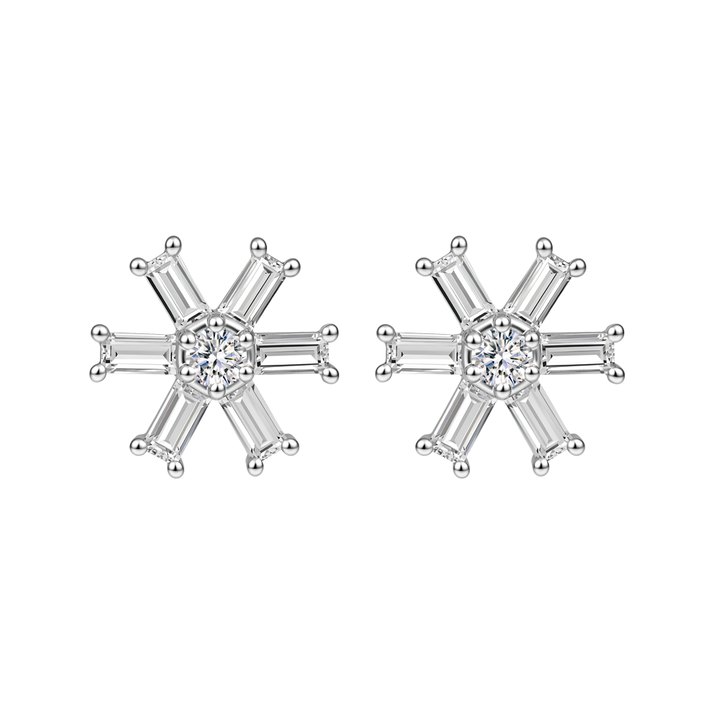 Hoa tai đính đá CZ vàng 14K Snowpack