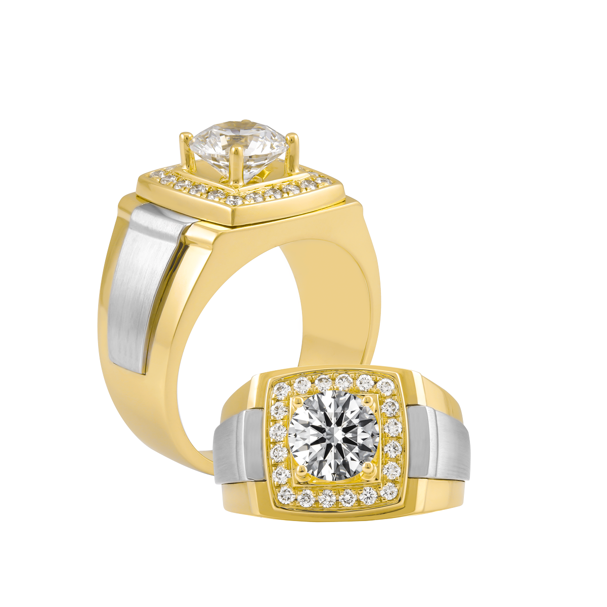 Nhẫn nam kim cương tấm vàng 14K Q7 1.5CT YW
