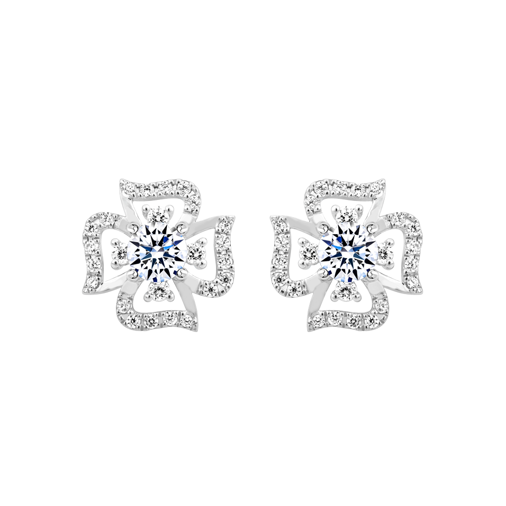 Hoa tai kim cương 8 Hearts & Arrows vàng 14K Flickering H&A 2C