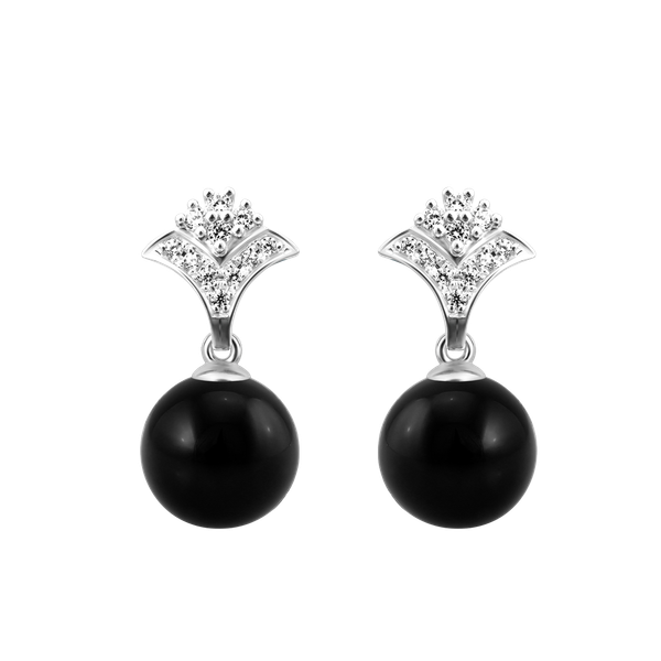 Hoa tai đính đá Onyx vàng 10K Luxus N Ony