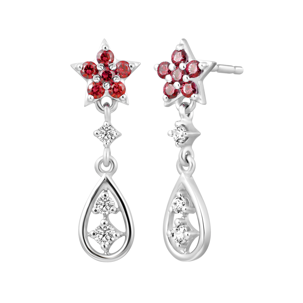 Hoa tai đính đá CZ vàng 14K Sheeny RED