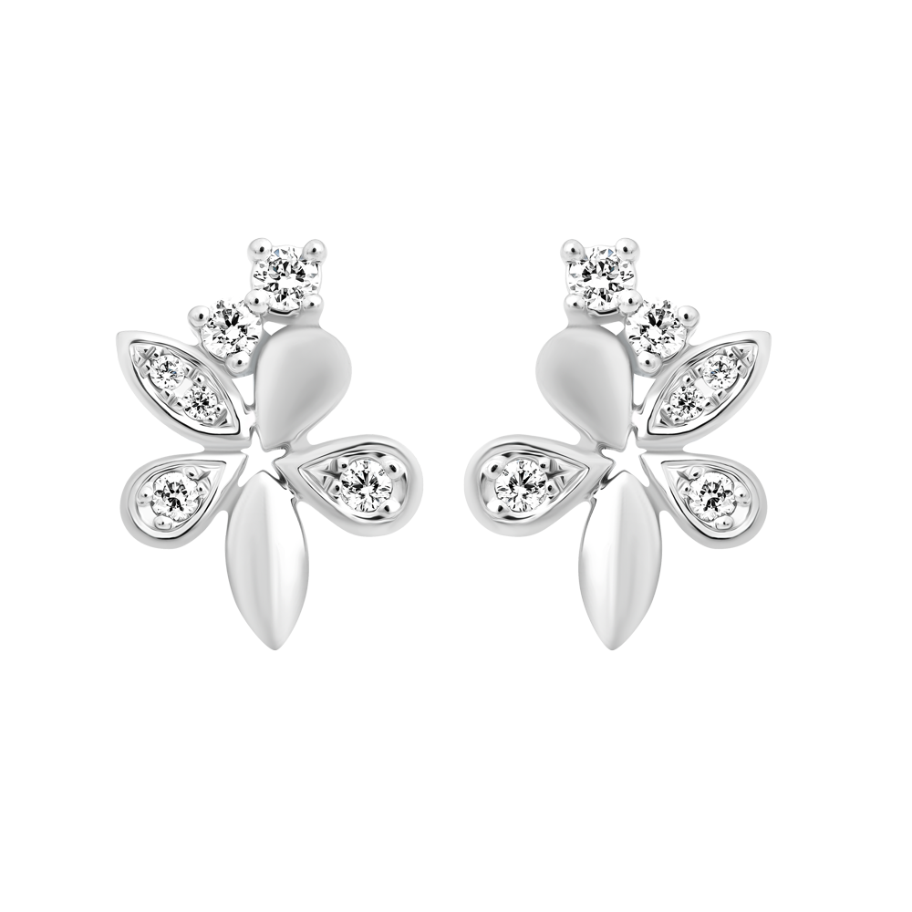 Hoa tai kim cương viên vàng 14K Luckflower S