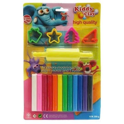 ĐẤT NẶN KIDDYCLAY 12M+4 KHUÔN + CÂY LĂN (HỌC SINH)