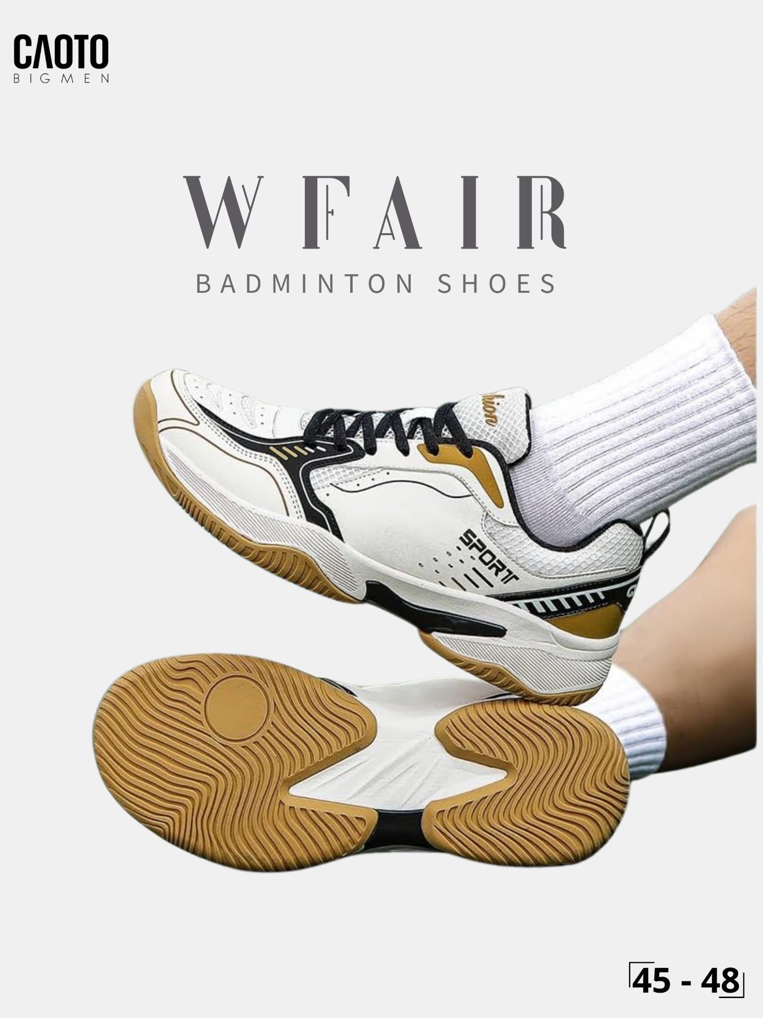  Giày Cầu Lông Nam Big Size WFAIR All Court Omni Court Đệm Êm Thể Thao Trắng Đen Size 45 - 48 