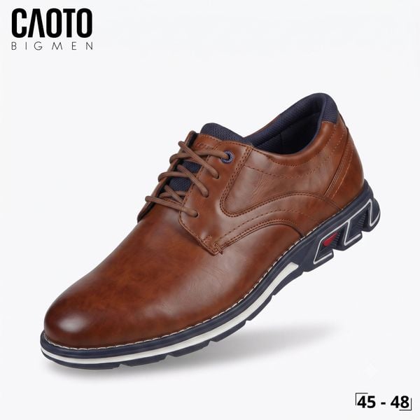  Giày Tây Mam Bigsize Oxford Derby Buộc Dây Da PU Êm Chân Đi Làm Công Sở Màu Nâu Size 45 - 48 