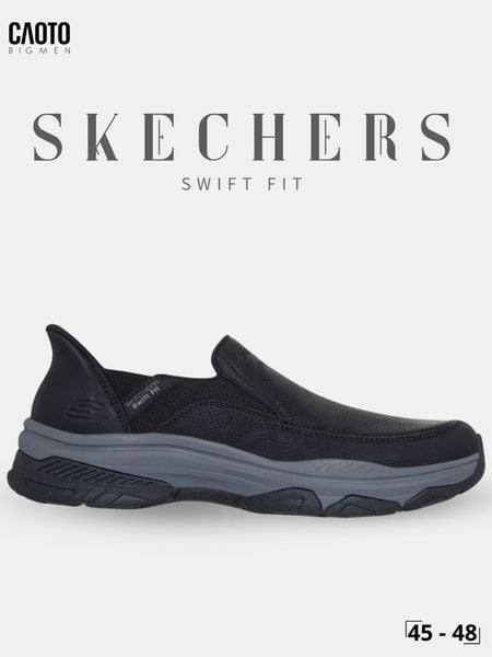 giày sneaker nam big size Skecher Swift Fit da đen giày nam size 45 46 47 48 50