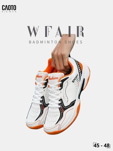  Giày Cầu Lông Nam Big Size WFAIR All Court Omni Court Đệm Êm Thể Thao Màu Cam Size 45 - 48 