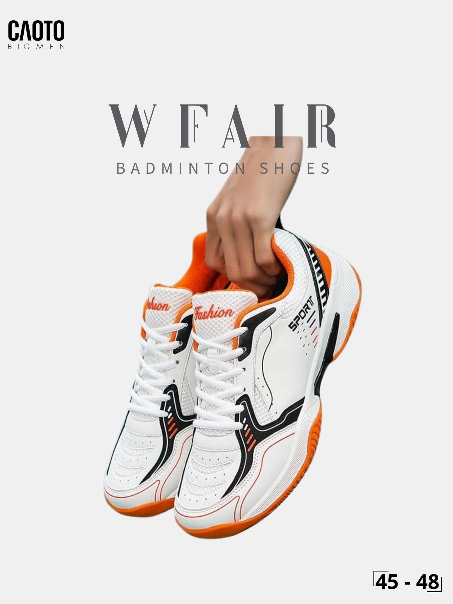  Giày Cầu Lông Nam Big Size WFAIR All Court Omni Court Đệm Êm Thể Thao Màu Cam Size 45 - 48 
