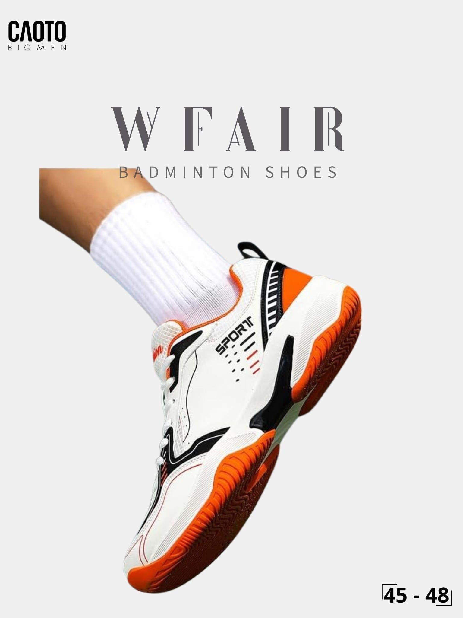  Giày Cầu Lông Nam Big Size WFAIR All Court Omni Court Đệm Êm Thể Thao Màu Cam Size 45 - 48 