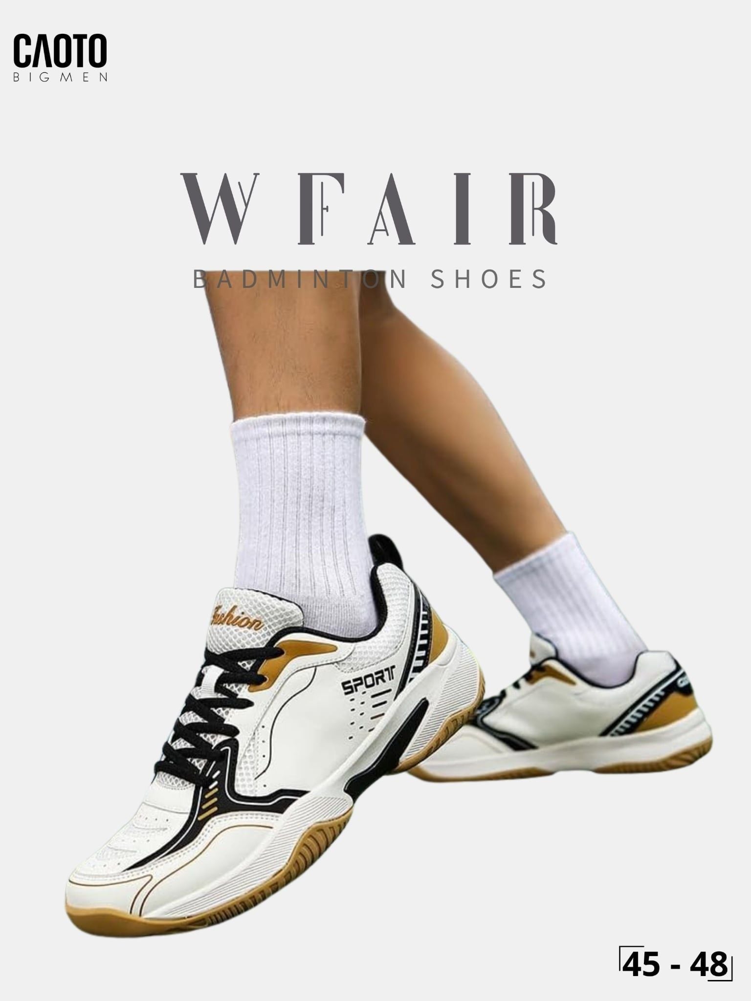  Giày Cầu Lông Nam Big Size WFAIR All Court Omni Court Đệm Êm Thể Thao Trắng Đen Size 45 - 48 