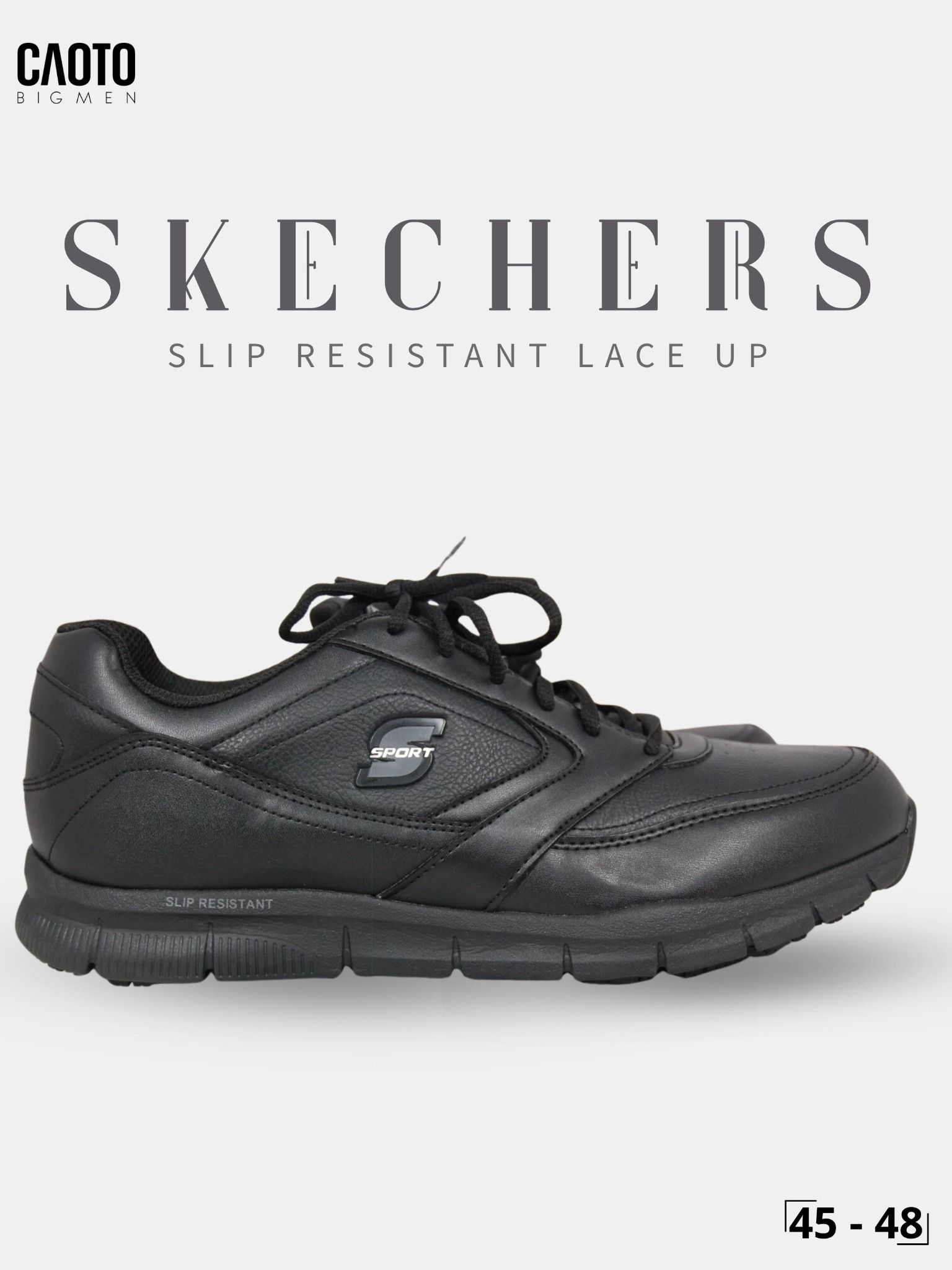  Giày Sneaker Nam Big Size Skecher Slip Resistant Lace up Canvas Casual Black Size 45–50 
