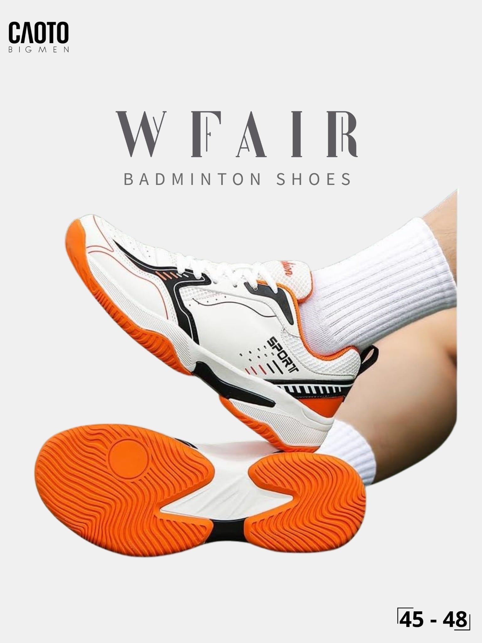  Giày Cầu Lông Nam Big Size WFAIR All Court Omni Court Đệm Êm Thể Thao Màu Cam Size 45 - 48 