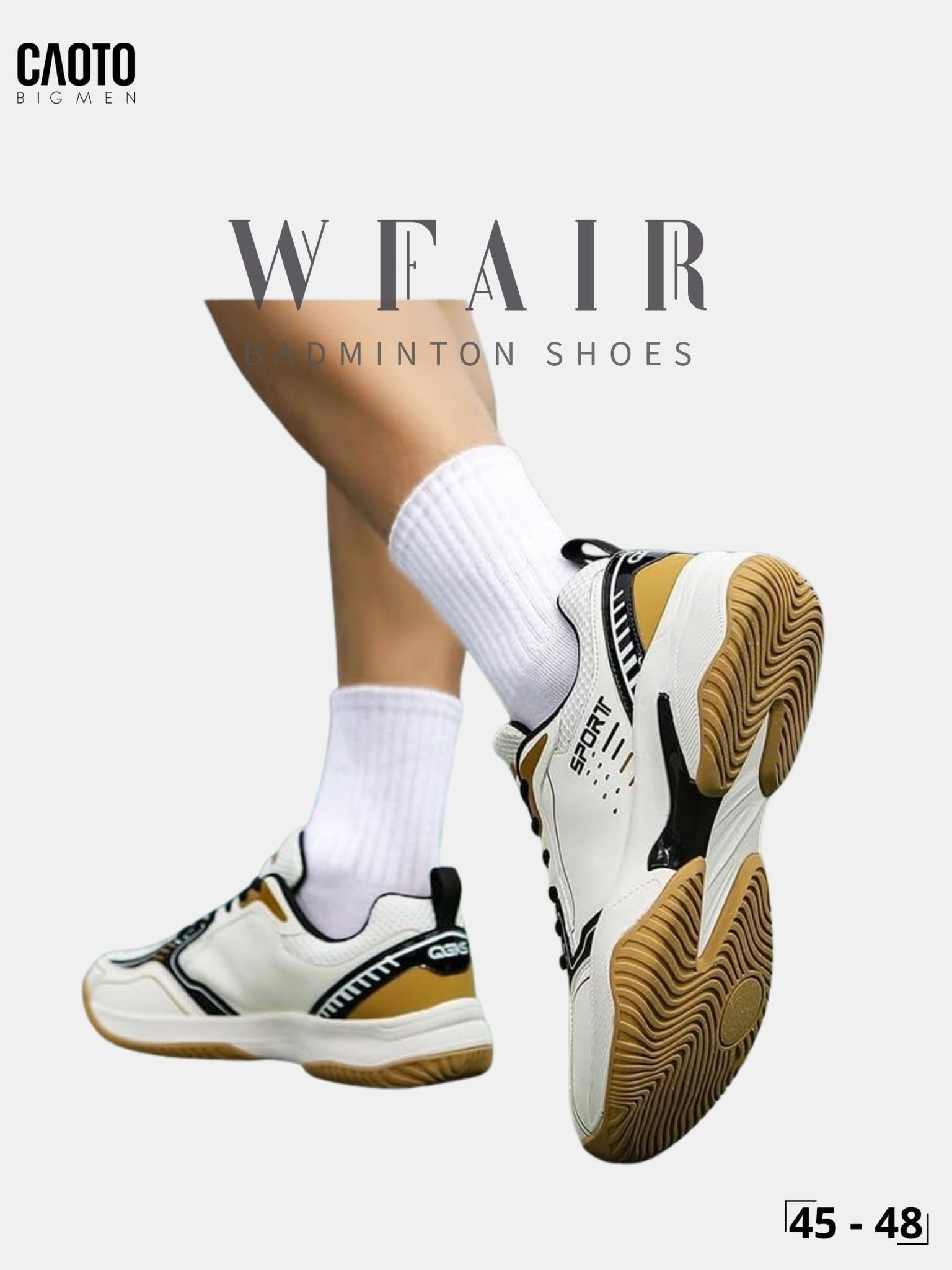  Giày Cầu Lông Nam Big Size WFAIR All Court Omni Court Đệm Êm Thể Thao Trắng Đen Size 45 - 48 